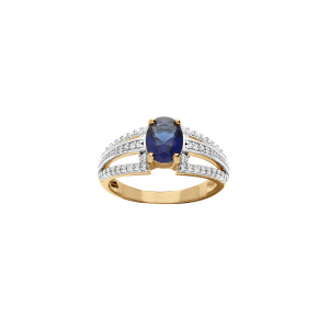 BAGUE VERMEIL OXYDE CENTRAL BLEU ET 3 RAILS OXYDES BLANCS SERTIS