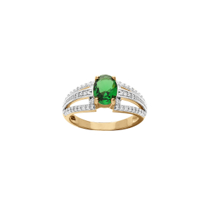BAGUE VERMEIL GRAND DIAMETRE OXYDE CENTRAL VERT ET 3 RAILS OXYDES BLANCS SERTIS