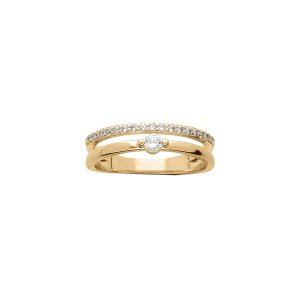 BAGUE VERMEIL MASSIF 2 RANGS 1 OXYDE BLANC SERTI ET 1 RAIL OXYDES BLANCS SERTIS