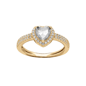 BAGUE VERMEIL COEUR 6MM OXYDE BLANC CONTOUR ET RAIL OXYDES BLANCS SERTIS