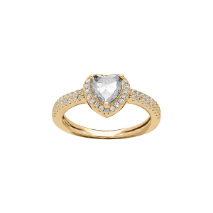 BAGUE VERMEIL COEUR 6MM OXYDE BLANC CONTOUR ET RAIL OXYDES BLANCS SERTIS