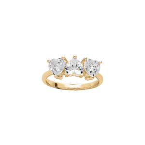 BAGUE VERMEIL 3 COEURS OXYDES BLANCS SERTIS