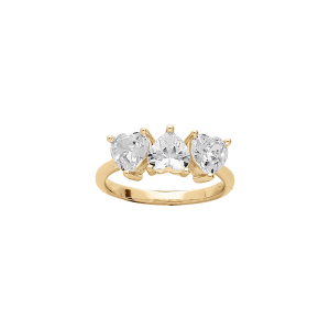 BAGUE VERMEIL 3 COEURS OXYDES BLANCS SERTIS