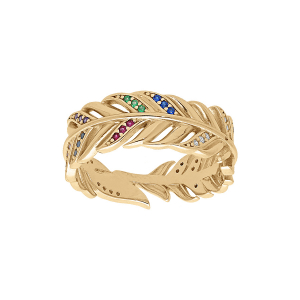 BAGUE VERMEIL PLUME 7MM OXYDES MULTI COULEURS