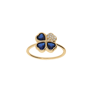 BAGUE VERMEIL TREFLE ET COEUR 10MM OXYDES BLEUS
