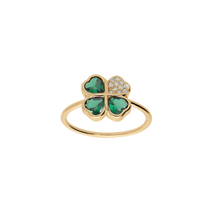 BAGUE VERMEIL TREFLE ET COEUR 10MM OXYDES VERTS