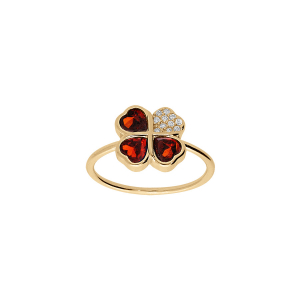 BAGUE VERMEIL TREFLE ET COEUR OXYDES ROUGE