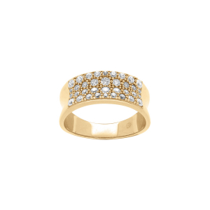 BAGUE VERMEIL PLATINÉ RUBAN INCURVÉ PAVÉ OXYDES BLANCS SERTIS