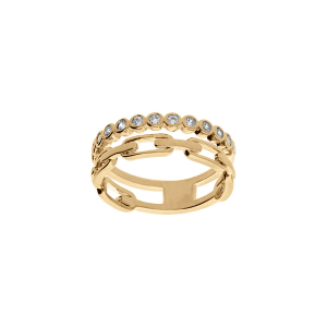 BAGUE VERMEIL 2 RANGS OXYDES BLANCS SERTIS ET MAILLE RECTANGULAIRE