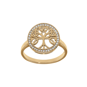 BAGUE VERMEIL RHODIÉ ARBRE DE VIE CELTIQUE  14MM CONTOUR OXYDES BLANCS SERTIS