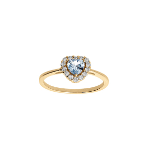 BAGUE VERMEIL FORME COEUR OXYDE BLEU CIEL ET CONTOUR OXYDES BLANCS