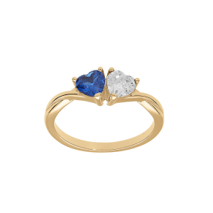 BAGUE VERMEIL DOUBLE COEUR OXYDE BLEU FONCÉ  ET BLANC