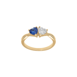 BAGUE VERMEIL DOUBLE COEUR OXYDE BLEU FONCÉ  ET BLANC