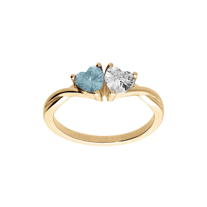 BAGUE VERMEIL DOUBLE COEUR OXYDE BLEU CIEL ET BLANC