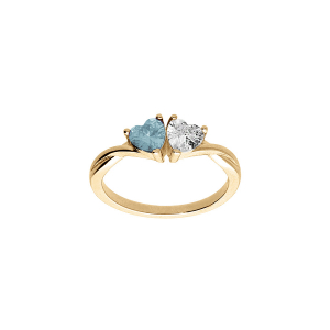 BAGUE VERMEIL DOUBLE COEUR OXYDE BLEU CIEL ET BLANC