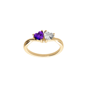 BAGUE VERMEIL DOUBLE COEUR OXYDE VIOLET ET BLANC