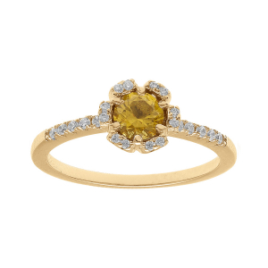 BAGUE VERMEIL FLEUR OXYDES COULEUR MIEL  ET BLANCS SERTIS