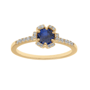 BAGUE VERMEIL FLEUR OXYDES BLEU FONCÉ ET BLANCS SERTIS