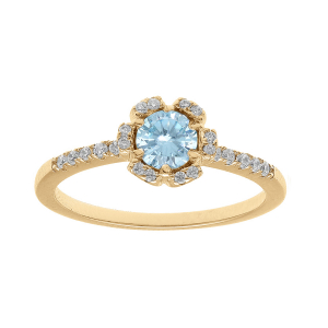 BAGUE VERMEIL FLEUR OXYDES BLEU CLAIR ET BLANCS SERTIS
