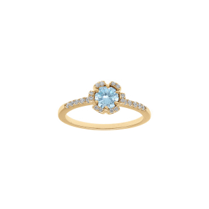 BAGUE VERMEIL FLEUR OXYDES BLEU CLAIR ET BLANCS SERTIS