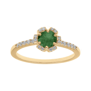 BAGUE VERMEIL FLEUR OXYDES VERT FONCÉ ET BLANCS SERTIS