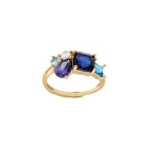 BAGUE VERMEIL 5 OXYDES BLEUS ET BLANC SERTIS