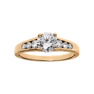 BAGUE VERMEIL GRAND DIAMETRE RAIL OXYDES BLANCS ET 1 CENTRAL 4 GRIFFES