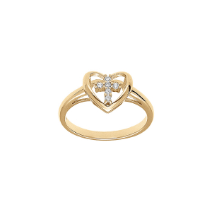 BAGUE VERMEIL COEUR AVEC CROIX OXYDES BLANCS SERTIS 9 X 10MM