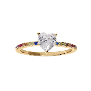 BAGUE VERMEIL DEMI RAIL OXYDES MULTI COULEUR ET OXYDE BLANC SERTI FORME COEUR