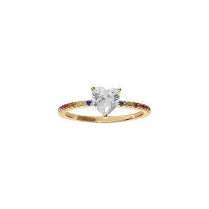 BAGUE VERMEIL DEMI RAIL OXYDES MULTI COULEUR ET OXYDE BLANC SERTI FORME COEUR
