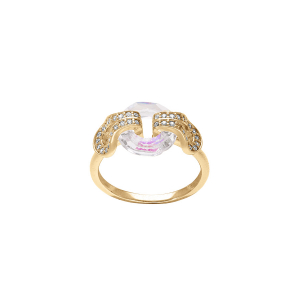 BAGUE VERMEIL CERCLE VERRE FACETÉ BLANC ET VOLUTE OXYDES BLANCS SERTIS
