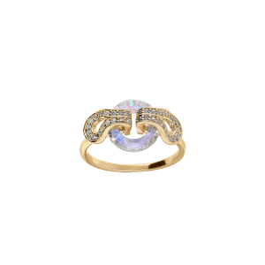 BAGUE VERMEIL CERCLE VERRE FACETÉ BLANC ET VOLUTE OXYDES BLANCS SERTIS