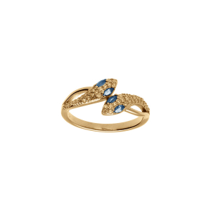 BAGUE VERMEIL SERPENT DOUBLE OXYDES BLANCS ET YEUX OXYDES BLEU