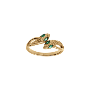BAGUE VERMEIL SERPENT DOUBLE OXYDES BLANCS ET YEUX OXYDES VERTS