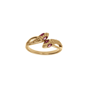 BAGUE VERMEIL SERPENT DOUBLE OXYDES BLANCS ET YEUX OXYDES FUSCHIA