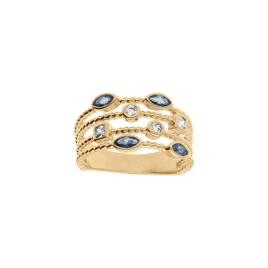 BAGUE VERMEIL  4 RANGS OXYDES BLANCS ET BLEUS