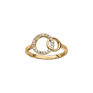 BAGUE VERMEIL DOUBLE CERCLE ENTRELACE PIERRES BLANCHES SYNTHETIQUE