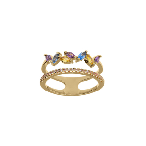 BAGUE VERMEIL DOUBLE RANG OXYDES VIOLET BLEU ET JAUNE