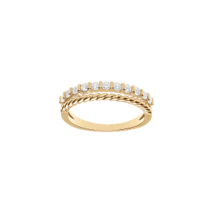 BAGUE VERMEIL 2 RANGS 1 RAIL OXYDES BLANCS SERTIS