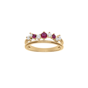 BAGUE VERMEIL 2 RANGS OXYDES SERTIS FUSHIA ET BLANCS