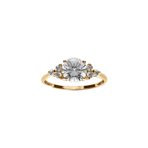 BAGUE VERMEIL OXYDE BLANC SERTI 7MM ET 3 OXYDES SUR COTÉS 1.8MM
