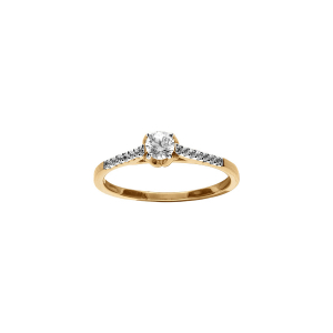 BAGUE VERMEIL SOLITAIRE OXYDES BLANCS SERTIS ET 1 OXYDE BLANC CENTRAL 3.8MM