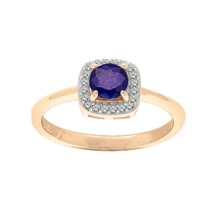 BAGUE VERMEIL SAPHIR VÉRITABLE CONTOUR FORME CARRÉ TOPAZES BLANCHES SERTIS