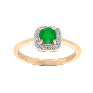 BAGUE VERMEIL EMERAUDE VÉRITABLE ET CONTOUR FORME CARRÉ OXYDES BLANCS SERTIS