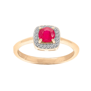 BAGUE VERMEIL RUBIS VÉRITABLE ET CONTOUR FORME CARRÉ OXYDES BLANCS SERTIS