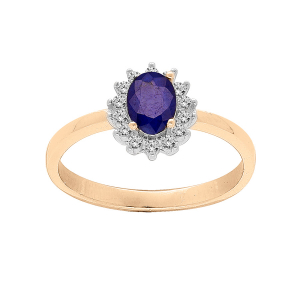 BAGUE VERMEIL SAPHIR VÉRITABLE CONTOUR TOPAZES BLANCHES SERTIES