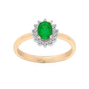 BAGUE VERMEIL EMERAUDE VÉRITABLE CONTOUR TOPAZES BLANCHES SERTIES