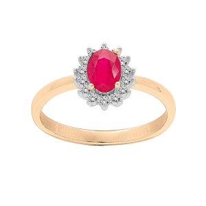 BAGUE VERMEIL RUBIS VÉRITABLE CONTOUR TOPAZES BLANCHES SERTIES
