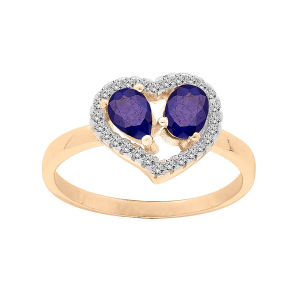 BAGUE VERMEIL FORME COEUR 2 SAPHIRS VÉRITABLES CONTOUR TOPAZES BLANCHES SERTIES
