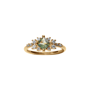BAGUE VERMEIL OXYDE SERTI FORME CARRÉ VERT ET ENTOURAGE BLANCS
